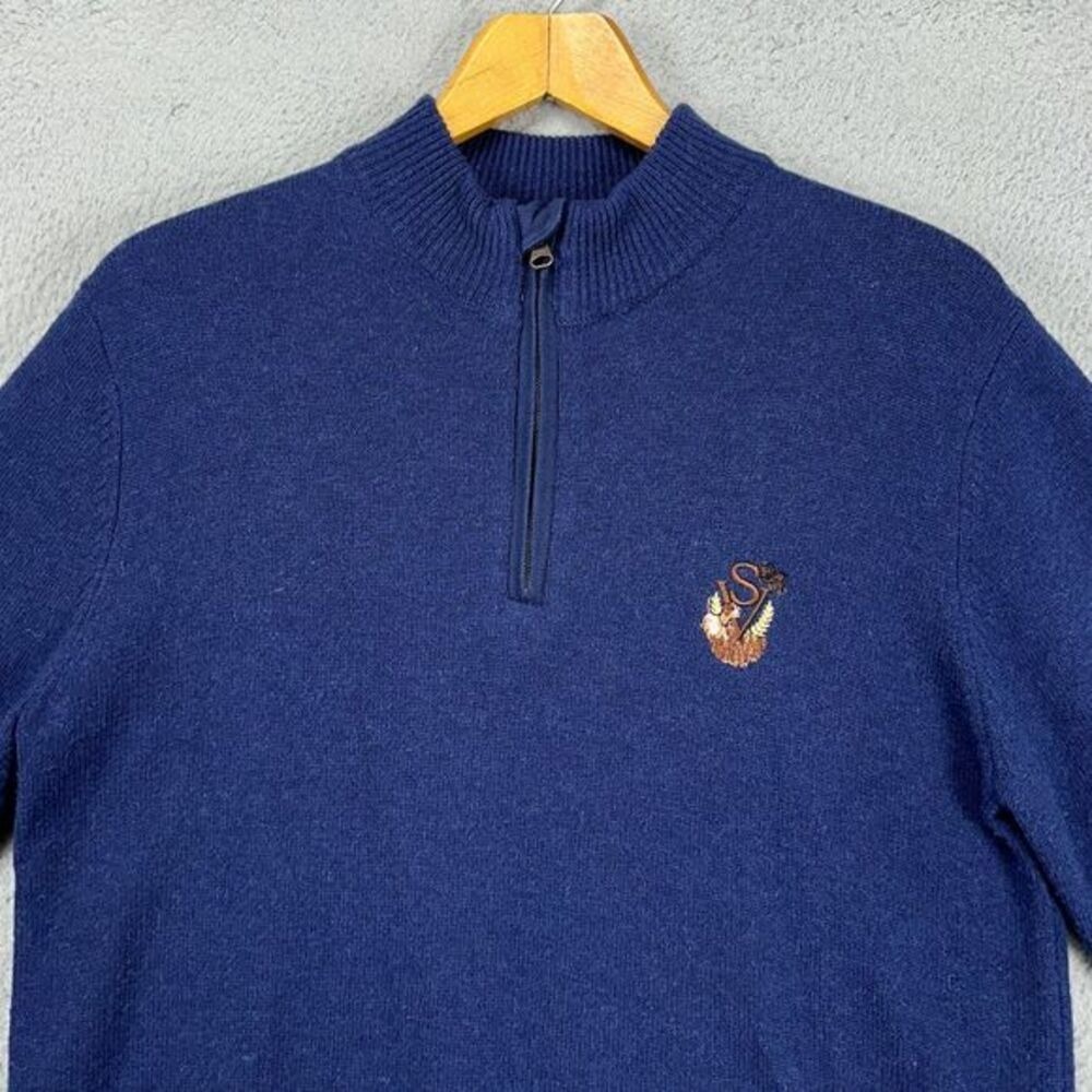 Beretta Pullover Sweater Mens Medium Blue Lambswool Nylon Blend Knit Elbow Patch